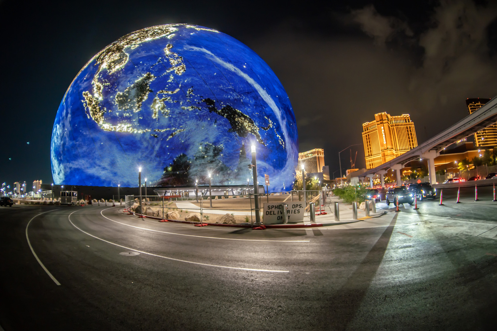 gigantic LED sphere illuminates las vegas skyline for the first time