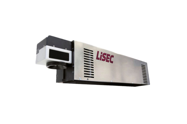 Rechteckige Industriemaschine mit der Aufschrift "LiSEC" mit belüfteten Paneelen und einem hervorstehenden schwarz-weißen Bauteil. - © Lisec Laser Solutions