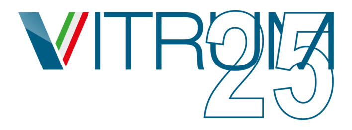 Logo mit "VITRUM 25" in blauer Schrift; das V hat rote und grüne Streifen auf blauem Hintergrund. - © Vitrum
